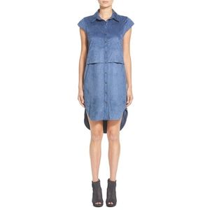 Leith Blue Faux Suede High Low Hem Shirt Dress